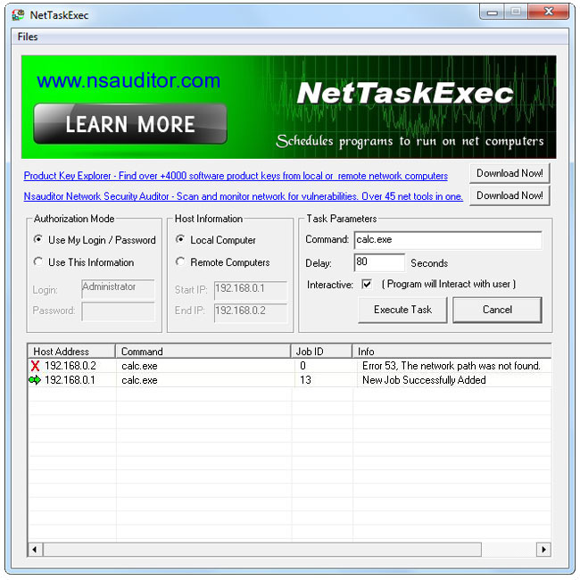 NetTaskExec schedules programs and commands to run on network computers. reliable Screen Shot