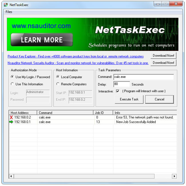 NetTaskExec schedules programs and commands to run on network computers.